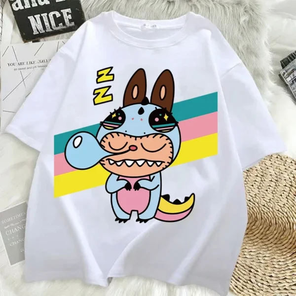 Camisetas Pop Mart Labubu para mujer, moda de Anime, Top de manga corta, camiseta blanca y negra de Hip Hop de verano, ropa de alta calidad - Imagen 15