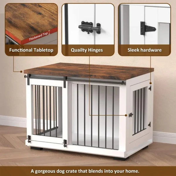 Muebles para cajas para perros grandes de hasta 60 libras. - Perrera para cachorros con puerta de granero con tapa de granja engrosada y barras de metal - 37 pulgadas de ancho - W - Imagen 4