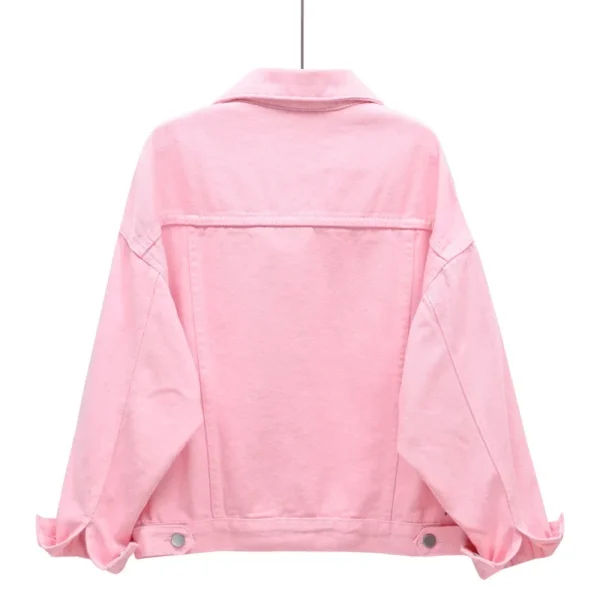 Abrigo rosa de manga larga para mujer, chaqueta vaquera con solapa de un solo pecho, Tops ajustados a la moda para mujer, prendas de vestir exteriores, abrigo femenino blanco azul - Imagen 3
