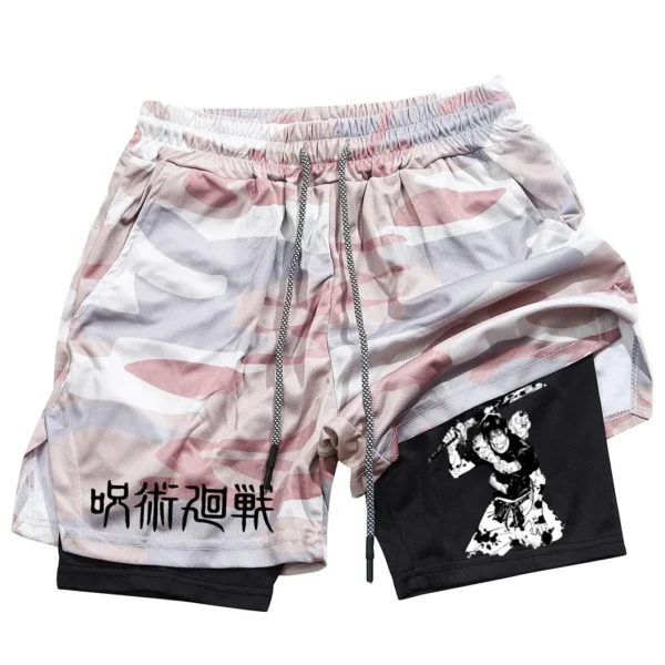 Pantalones cortos deportivos con estampado de Toji para hombre, Shorts deportivos informales de entrenamiento, malla para correr, 2 en 1 - Imagen 9