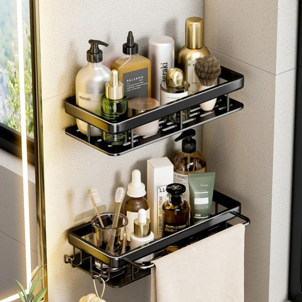 Estante de baño sin taladro, botella de champú montada en la pared, estante esquinero para ducha, estante de almacenamiento para inodoro, accesorios de aluminio para baño y cocina - Imagen 2