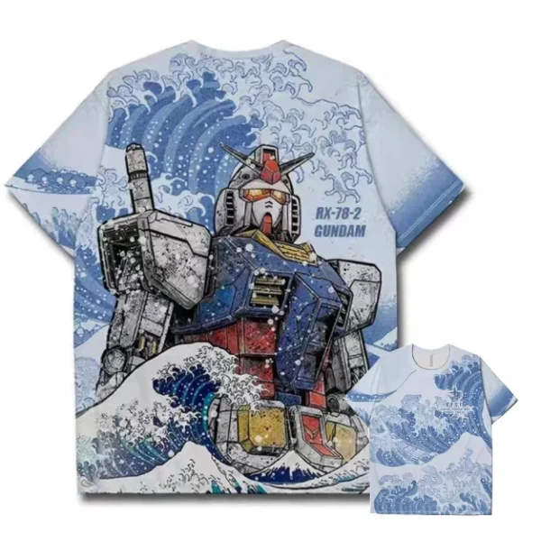 Camiseta con estampado 3D de Gundam para hombre, camiseta informal de verano con cuello redondo de manga corta para hombre y mujer, ropa de calle deportiva Unisex, camisetas de gran tamaño, Tops Vintage - Imagen 5