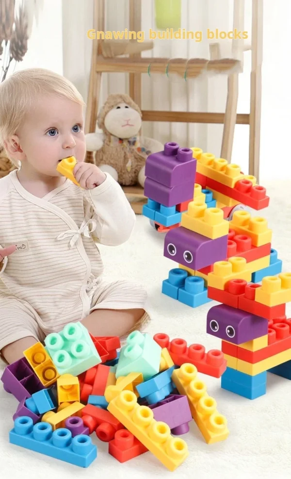 Bjloques de construcción de partículas grandes de goma suave para bebés, juguetes para niños para montar a niños y niñas 0-6 años puede masticar - Imagen 5