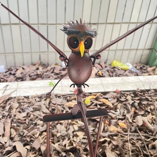 Decoración al aire libre  Flapping Metal Marrón Gris Búho Patio Estaca Mecedora Viento Mechero Jardín Arte Jardín саtisteвые фиumurры дя са Б 1 Uds - Imagen 3