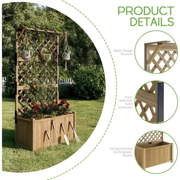 Paquete de 2 maceteros de madera de 35,4x17,7x72 pulgadas con enrejado y fiorrera grande de 1,6 pies de profundidad para exteriores, cama de jardín elevada - Imagen 6