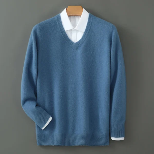 Suéter con cuello en V suéter de cachemira de visón para hombre prendas de punto sólidas informales ropa holgada de talla grande para hombre marca de alta gama - Imagen 2