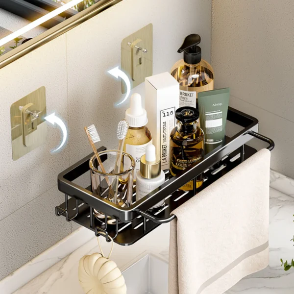 Estante de baño sin taladro, botella de champú montada en la pared, estante esquinero para ducha, estante de almacenamiento para inodoro, accesorios de aluminio para baño y cocina - Imagen 3
