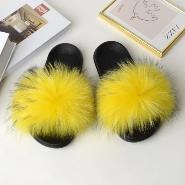 Zapatillas deslizantes de piel de mapache para mujer, zapatillas planas con punta abierta, de felpa para interiores, para el hogar, dormitorio, peludas, informales, cómodas para exteriores - Imagen 22