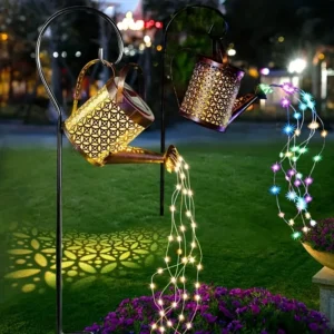 Linterna de Metal, regadera Solar, luces de cascada solares para exteriores, luz colgante impermeable, decoración de jardín, arte de hadas decorativo