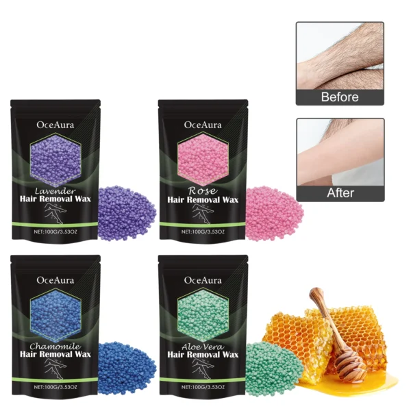 OceAura-granos de cera para depilación rápida de todo el cuerpo, 100g, axilas, piernas, piel seca y suave, suave y no irritante - Imagen 5