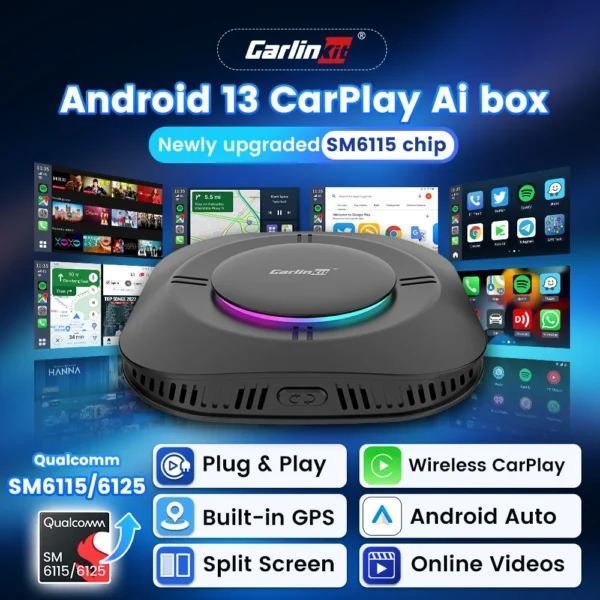 Tv Box Carplay Android Carlinkit Android 13 Auto 8 Core cableado a adaptador inalámbrico para Netflix Spotify Youtube accesorios de coche