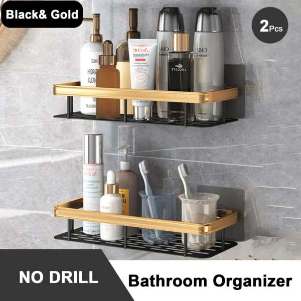 Estante de baño sin taladro, botella de champú montada en la pared, estante esquinero para ducha, estante de almacenamiento para inodoro, accesorios de aluminio para baño y cocina - Imagen 27