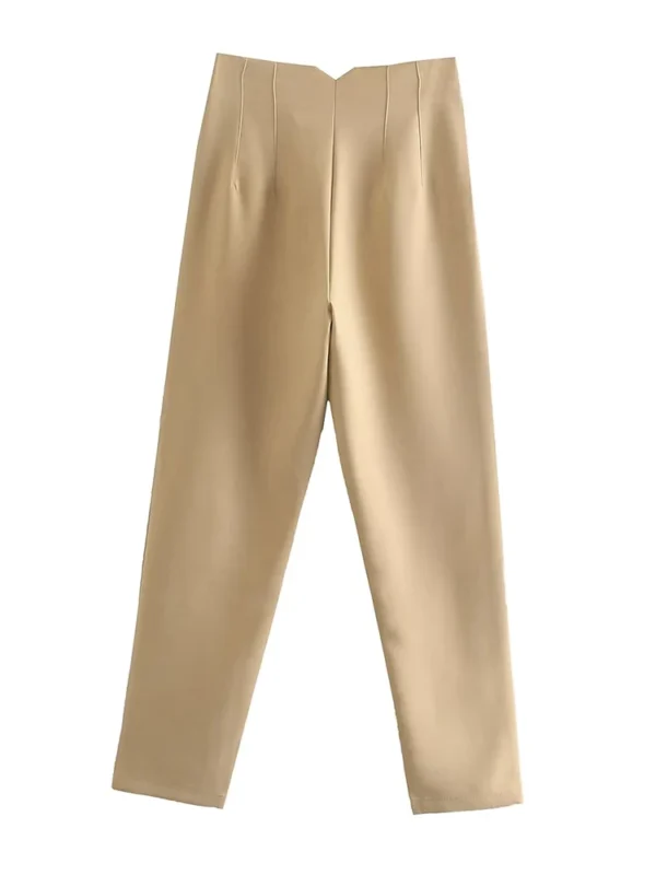 Pantalones rectos a la moda para mujer, pantalones con cremallera frontal de cintura alta, pantalones Vintage de longitud completa para mujer elegante - Imagen 5