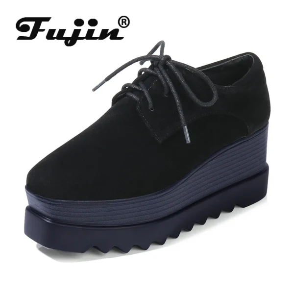 Zapatillas gruesas de ante de vaca para mujer, zapatos cómodos de felpa con plataforma de 7,5 cm, para Otoño e Invierno