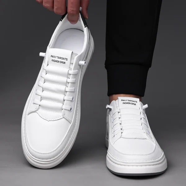 Zapatos informales de cuero blanco a la moda para hombre, zapatos vulcanizados de suela gruesa transpirables para primavera 2025, zapatos de vestir de negocios para hombre - Imagen 4