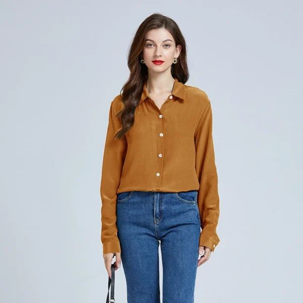 Camisa de primavera para mujer, ropa de lujo, Blusa de seda de manga larga, camisas elegantes 100% de seda de morera, rojo, blanco y negro para mujer - Imagen 5