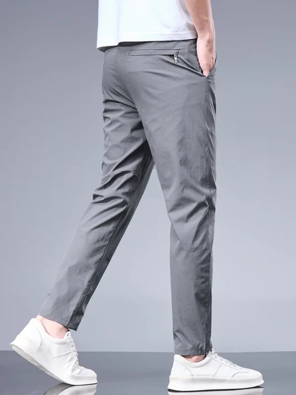 Pantalones de seda de hielo de negocios, pantalones rectos con cintura elástica, pantalones negros y grises, ropa sencilla transpirable para hombre, pantalones de traje informales - Imagen 5