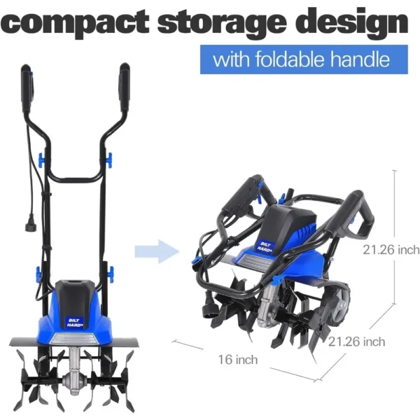 Cultivador de cultivador de 16 pulgadas, 13,5 amperios, 6 dientes de acero, cultivadores para jardinería, plegable, rotador de jardín eléctrico con ajustable - Imagen 4