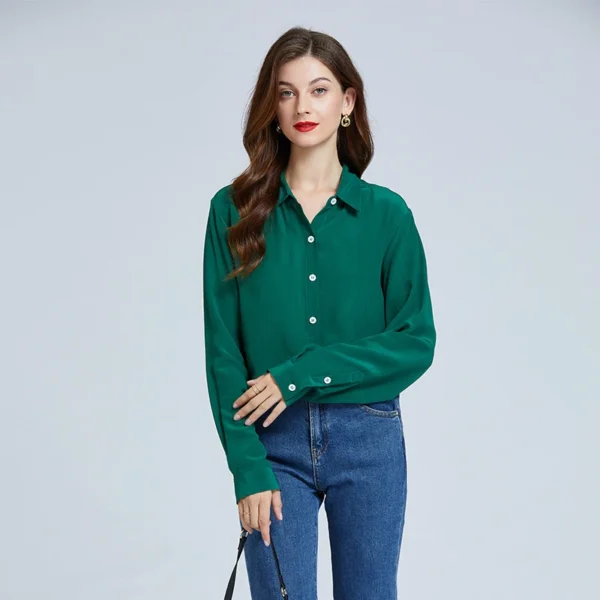 Camisa de primavera para mujer, ropa de lujo, Blusa de seda de manga larga, camisas elegantes 100% de seda de morera, rojo, blanco y negro para mujer - Imagen 3