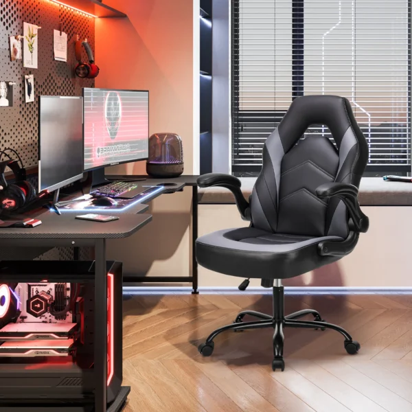 Silla ergonómica de escritorio para juegos en casa, ordenador de oficina, silla de carreras de cuero PU ajustable, reposabrazos abatible para muebles de Navidad - Imagen 2