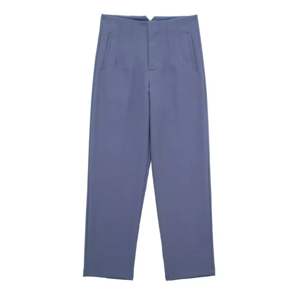 Pantalones rectos a la moda para mujer, pantalones con cremallera frontal de cintura alta, pantalones Vintage de longitud completa para mujer elegante - Imagen 26