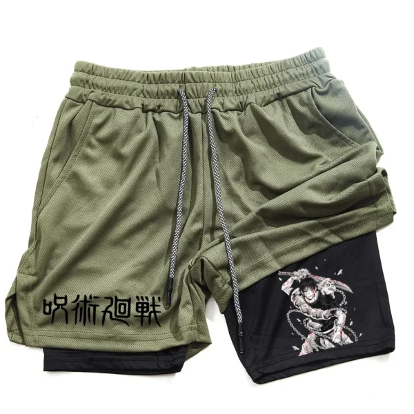 Pantalones cortos deportivos con estampado de Toji para hombre, Shorts deportivos informales de entrenamiento, malla para correr, 2 en 1 - Imagen 3