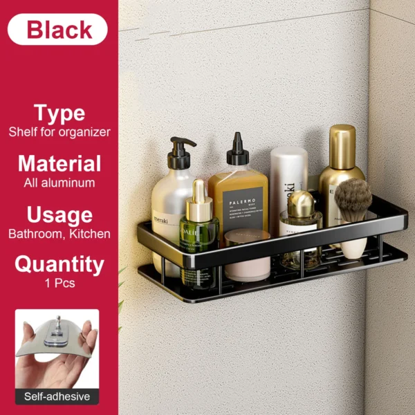 Estante de baño sin taladro, botella de champú montada en la pared, estante esquinero para ducha, estante de almacenamiento para inodoro, accesorios de aluminio para baño y cocina - Imagen 10