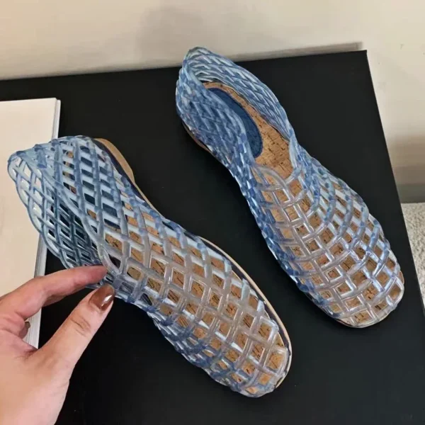 Zapatos de gelatina de verano para mujer, zapatos de playa calados de malla transparente a la moda, Sandalias planas para mujer, sandalias de gelatina con punta redonda coloridas - Imagen 3