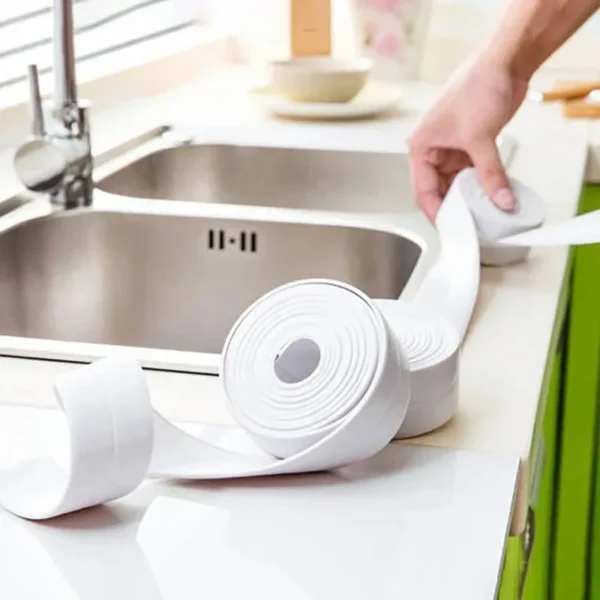 Cinta adhesiva de pared impermeable para baño, cocina, tira de sellado de cartón, baño, ducha, fregadero, bañera, cinta de masilla, carteles de contorno para el hogar - Imagen 4