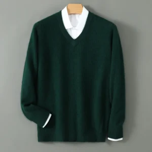 Suéter con cuello en V suéter de cachemira de visón para hombre prendas de punto sólidas informales ropa holgada de talla grande para hombre marca de alta gama