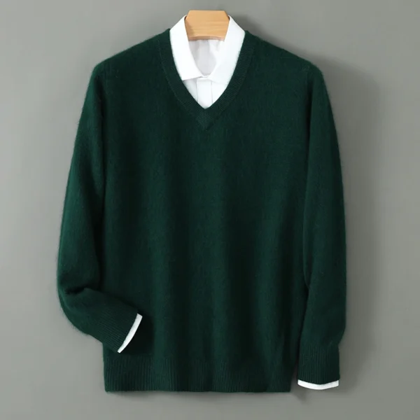 Suéter con cuello en V suéter de cachemira de visón para hombre prendas de punto sólidas informales ropa holgada de talla grande para hombre marca de alta gama
