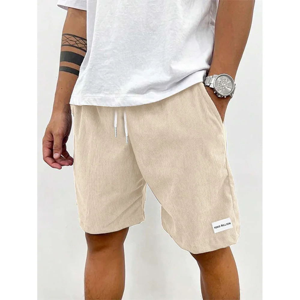 Pantalones de chándal de pana para hombre, pantalones cortos informales de playa, pantalones cortos de baloncesto, ropa deportiva con etiqueta de Color sólido, Verano - Imagen 7