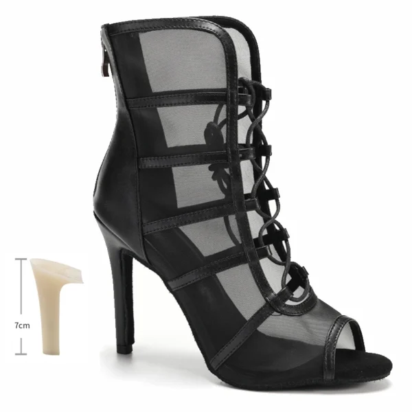 Zapatos de baile latino para mujer, botas de baile de salón con suela suave, zapatos de baile de malla para Tango/Salsa, tacones altos de 6-10 CM - Imagen 23