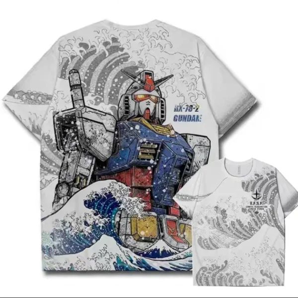 Camiseta con estampado 3D de Gundam para hombre, camiseta informal de verano con cuello redondo de manga corta para hombre y mujer, ropa de calle deportiva Unisex, camisetas de gran tamaño, Tops Vintage - Imagen 2