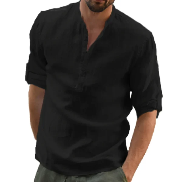 Camisa de lino y algodón, camisetas holgadas, camiseta de manga larga, camisas informales para hombre guapo para primavera y otoño - Imagen 11