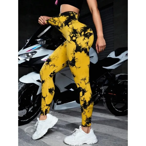 mallas de gimnasio de cintura alta, pantalones de Yoga, mallas sin costuras para mujer, cintura alta Paquete de 3 mallas sin costuras para entrenamiento Tie Dye para mujer, - Imagen 4