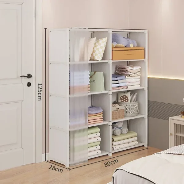 Armario a prueba de polvo, armario de almacenamiento multicapa con cortinas, muebles de dormitorio, armarios de gran capacidad, organizador de armario Simple - Imagen 8