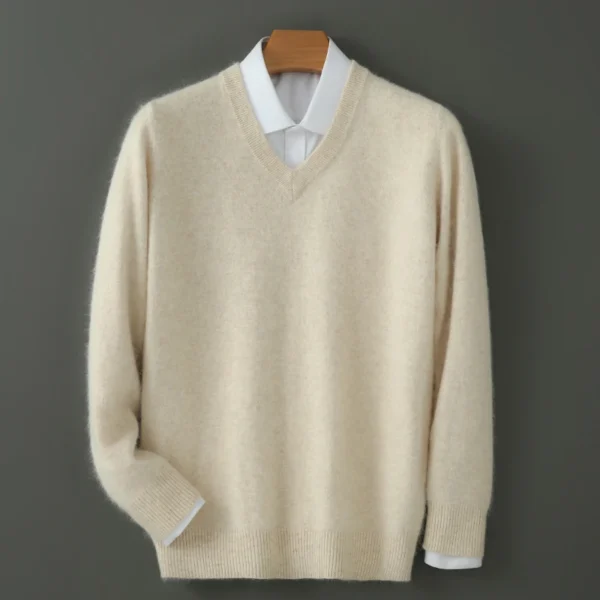 Suéter con cuello en V suéter de cachemira de visón para hombre prendas de punto sólidas informales ropa holgada de talla grande para hombre marca de alta gama - Imagen 3