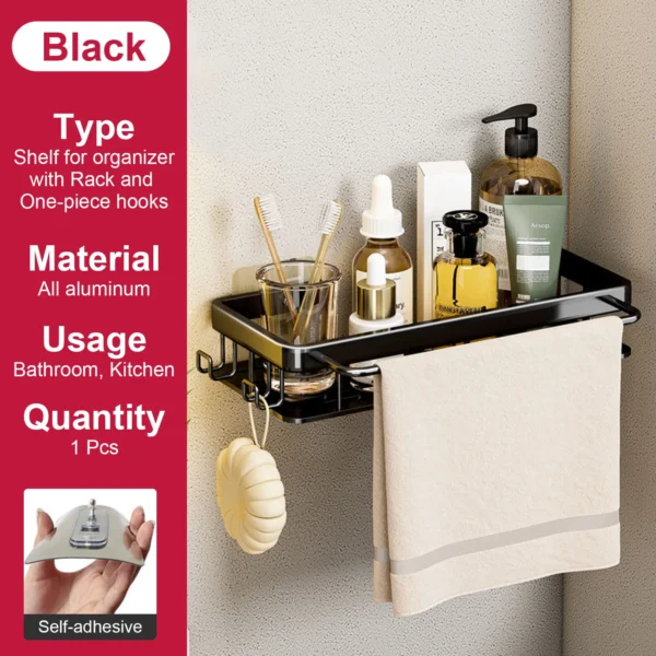 Estante de baño sin taladro, botella de champú montada en la pared, estante esquinero para ducha, estante de almacenamiento para inodoro, accesorios de aluminio para baño y cocina - Imagen 14