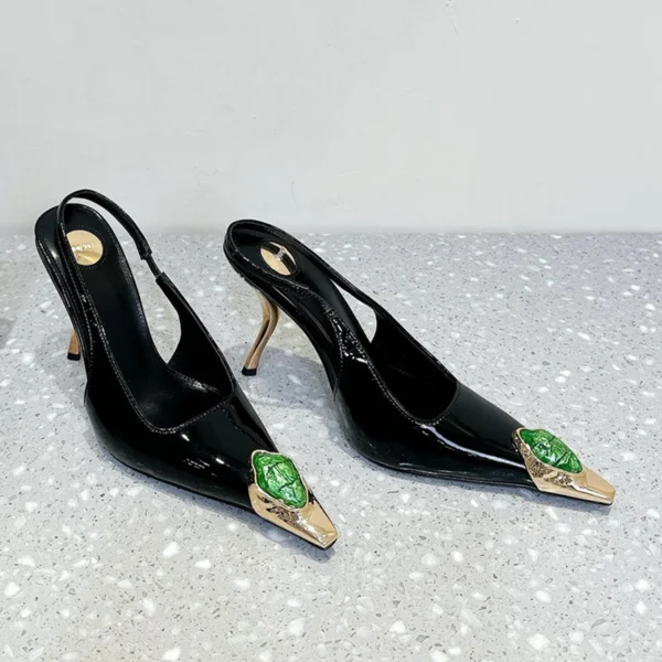 Tacones altos de temperamento puntiagudo de metal con gema para mujer con sandalias vacías sexy - Imagen 10