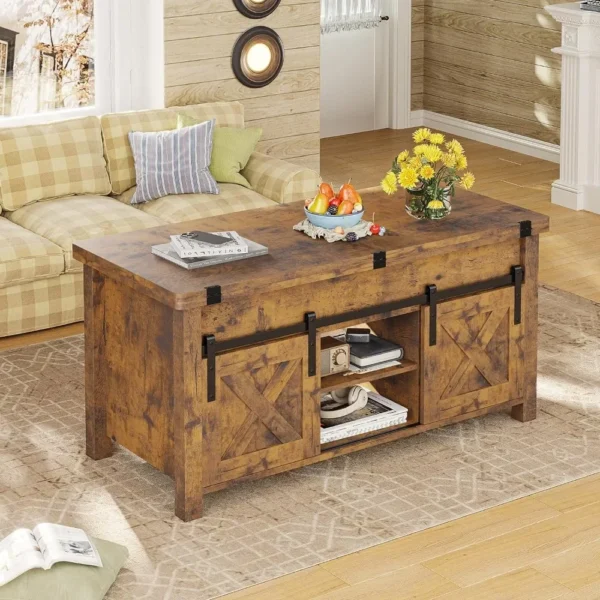 Mesa de centro elevable, mesas de centro convertibles 4 en 1 con almacenamiento y compartimento oculto para sala de estar - Imagen 6