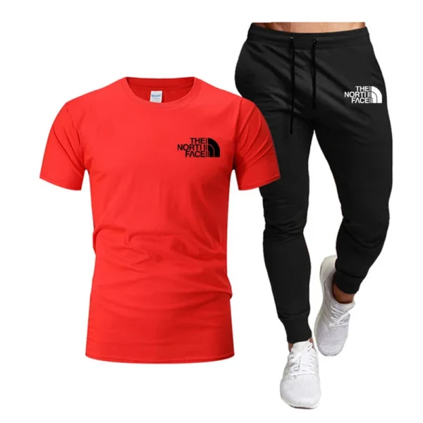 Pantalones de chándal largos ropa de calle conjuntos de 2 piezas ropa de hombre Verano 2025 hombres Tops 100% moda algodón manga corta - Imagen 10