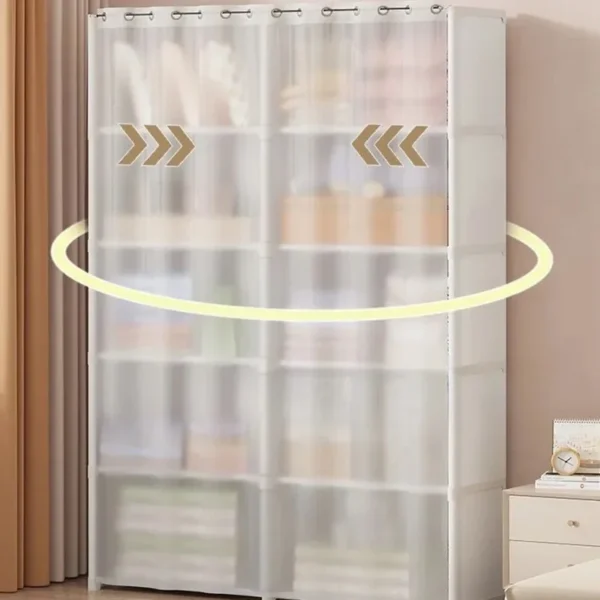 Armario a prueba de polvo, estante de almacenamiento multicapa, gabinete de almacenamiento, muebles multicapa DIY, cortinas, armario organizador de ropa portátil - Imagen 3