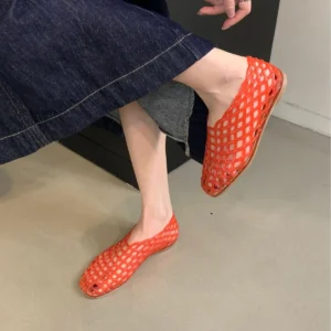 Zapatos de gelatina de verano para mujer, zapatos de playa calados de malla transparente a la moda, Sandalias planas para mujer, sandalias de gelatina con punta redonda coloridas