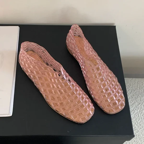 Zapatos de gelatina de verano para mujer, zapatos de playa calados de malla transparente a la moda, Sandalias planas para mujer, sandalias de gelatina con punta redonda coloridas - Imagen 4