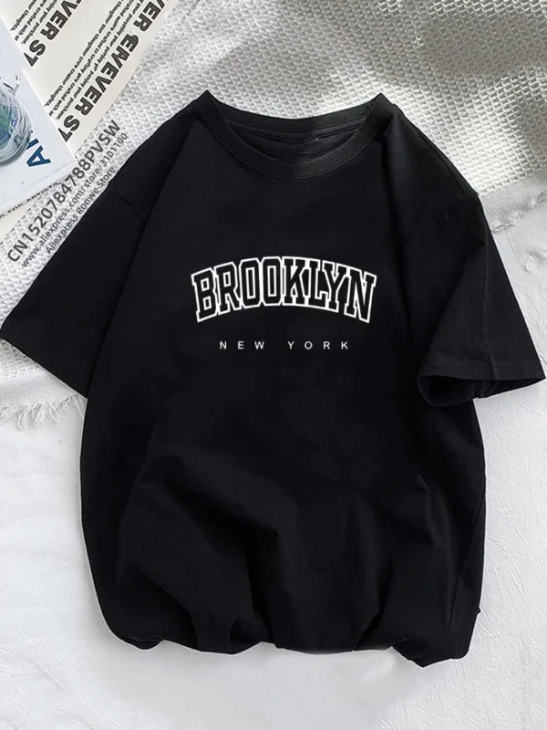 Camiseta con estampado de letras de Brooklyn para mujer, ropa informal con gráfico Harajuku para chica, camisetas Y2K 2023 - Imagen 3