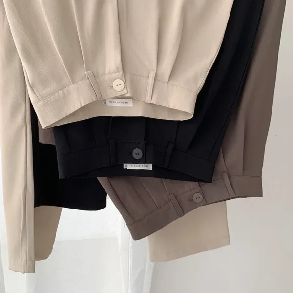 Pantalones de traje para mujer, pantalones rectos de cintura alta para otoño, pantalones de moda coreana para mujer, pantalones informales holgados con botones para mujer, pantalones negros nuevos - Imagen 4