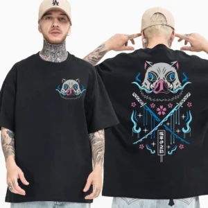 Camiseta con estampado de Anime Demon Slayer para hombre, camiseta 100% de algodón de Anime japonés Beast Fitness, calle informal de alta calidad