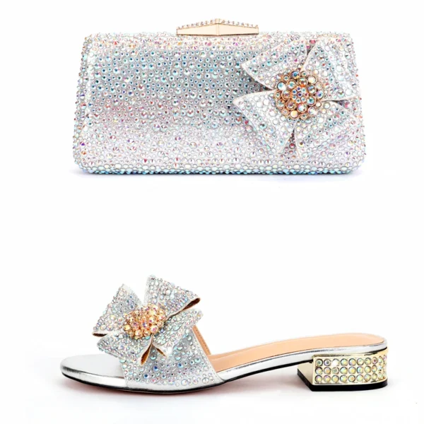 Zapatos para mujer, bolso de mano de lujo con diamantes de imitación, tacón plano, diamante, zapatillas planas de talla grande con piedra, bolso de cena 34-44 - Imagen 9