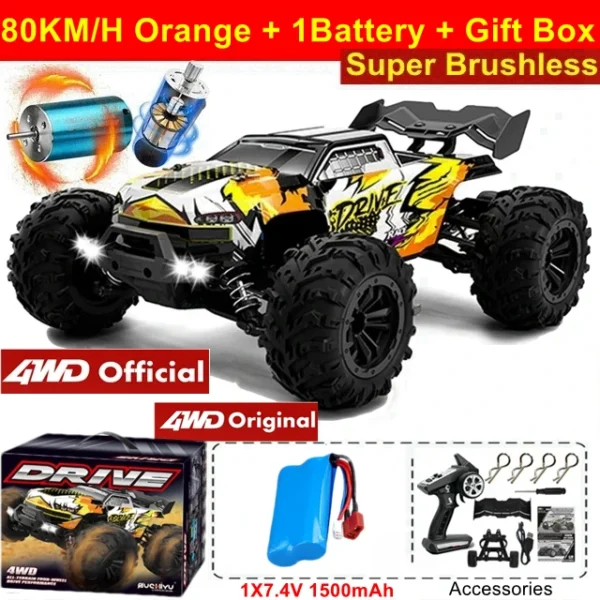 Coche todoterreno con Control remoto 4WD, Buggy de alta velocidad 4x4 RC, súper sin escobillas, 50 o 80 KM/H, juguete de carreras de deriva rápida para niños y adultos - Imagen 10